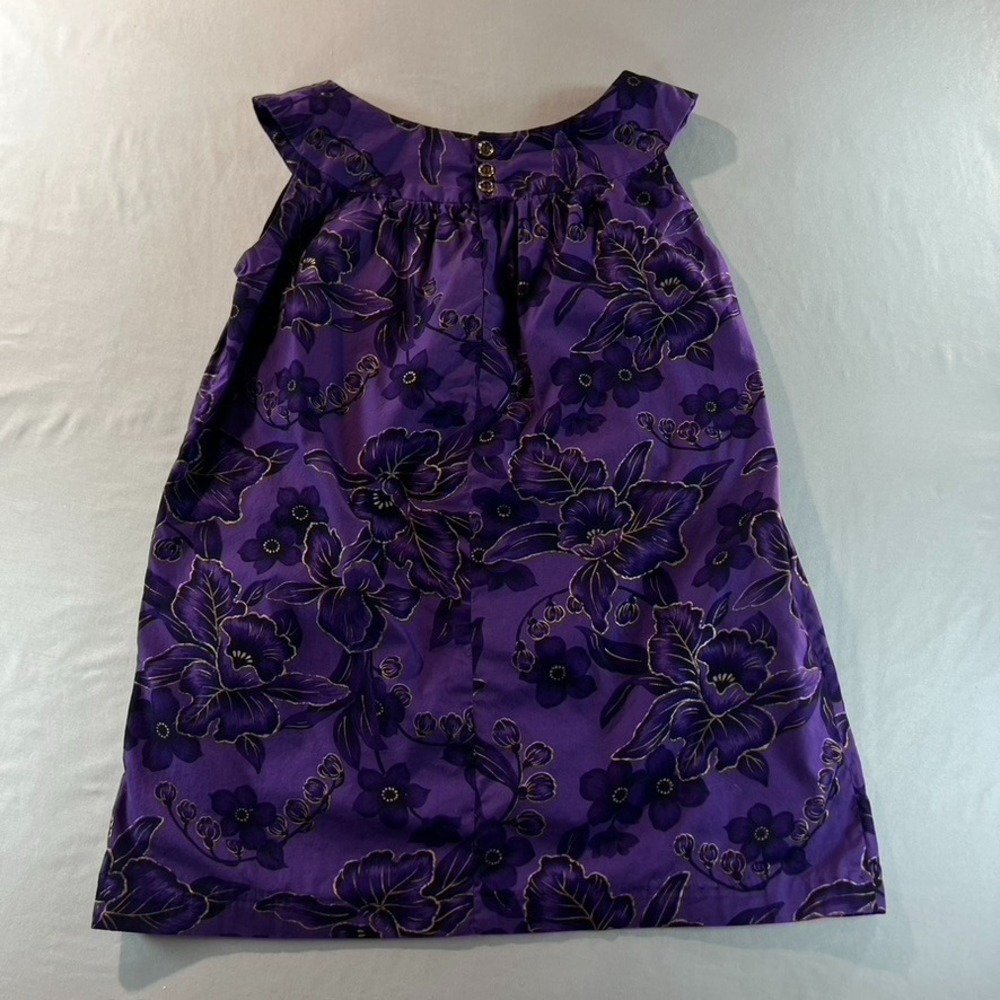 Vintage Purple Floral Sleeveless Shift Dress Gold Button Detail 19"‎ Pit to Pit